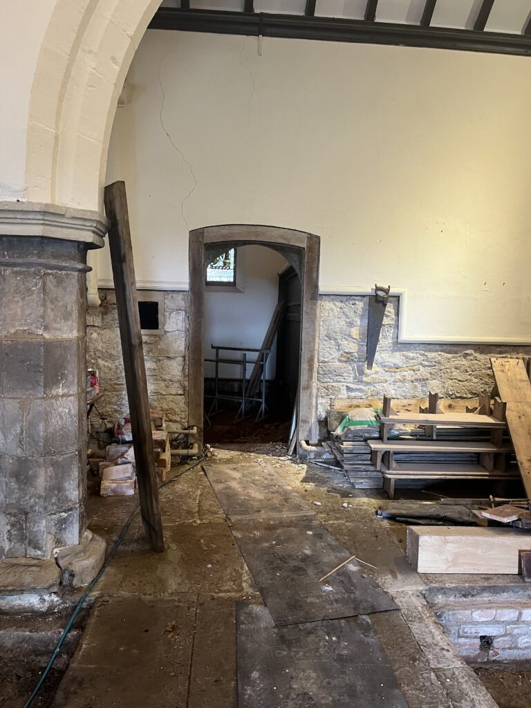 view towards the choir vestry being transformed into the new all access toilet